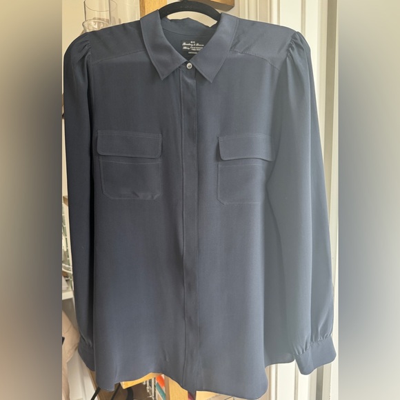 Like New Madewell 100% Silk Navy Button Down Blouse, Size L, Prime Fall 2011 Era - Picture 1 of 14
